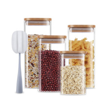 High Borosilicate Square Glass Airtight Food Storage Container Canister Jar With Bamboo Wooden Lid